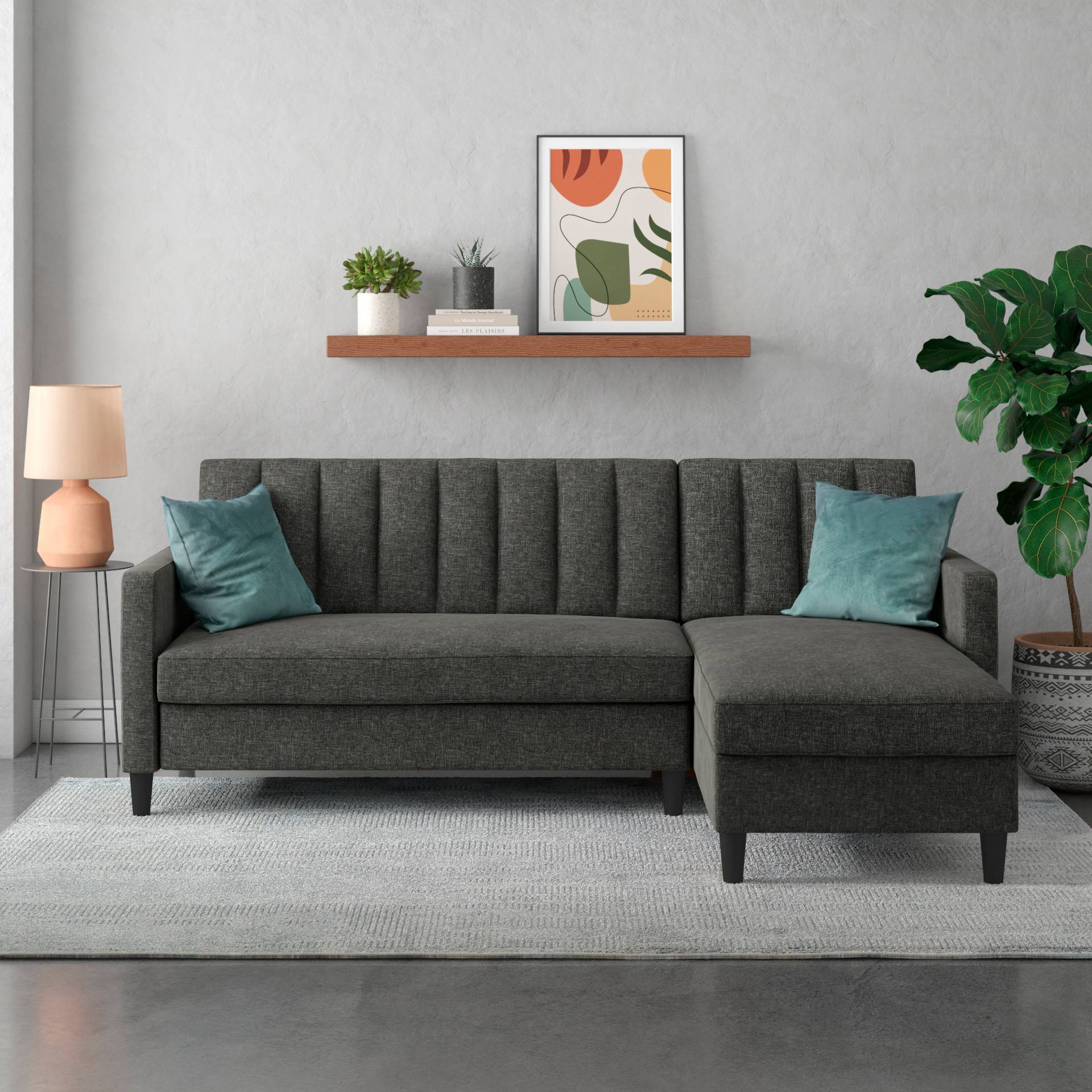 Dorel Home Ecksofa mit Schlafffunktion, Recamiere mit Stauraum beidseitig montierbar, Rückenlehne 2-teilig und 3-fach verstellbar von Dorel Home