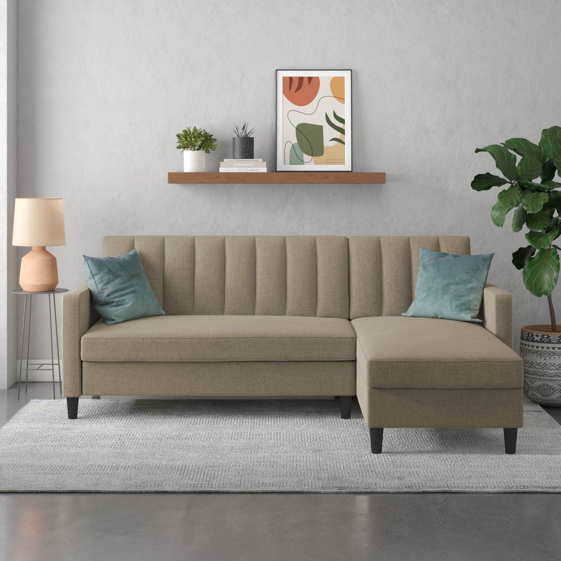 Dorel Home Ecksofa mit Schlafffunktion, Recamiere mit Stauraum beidseitig montierbar, Rückenlehne 2-teilig und 3-fach verstellbar von Dorel Home