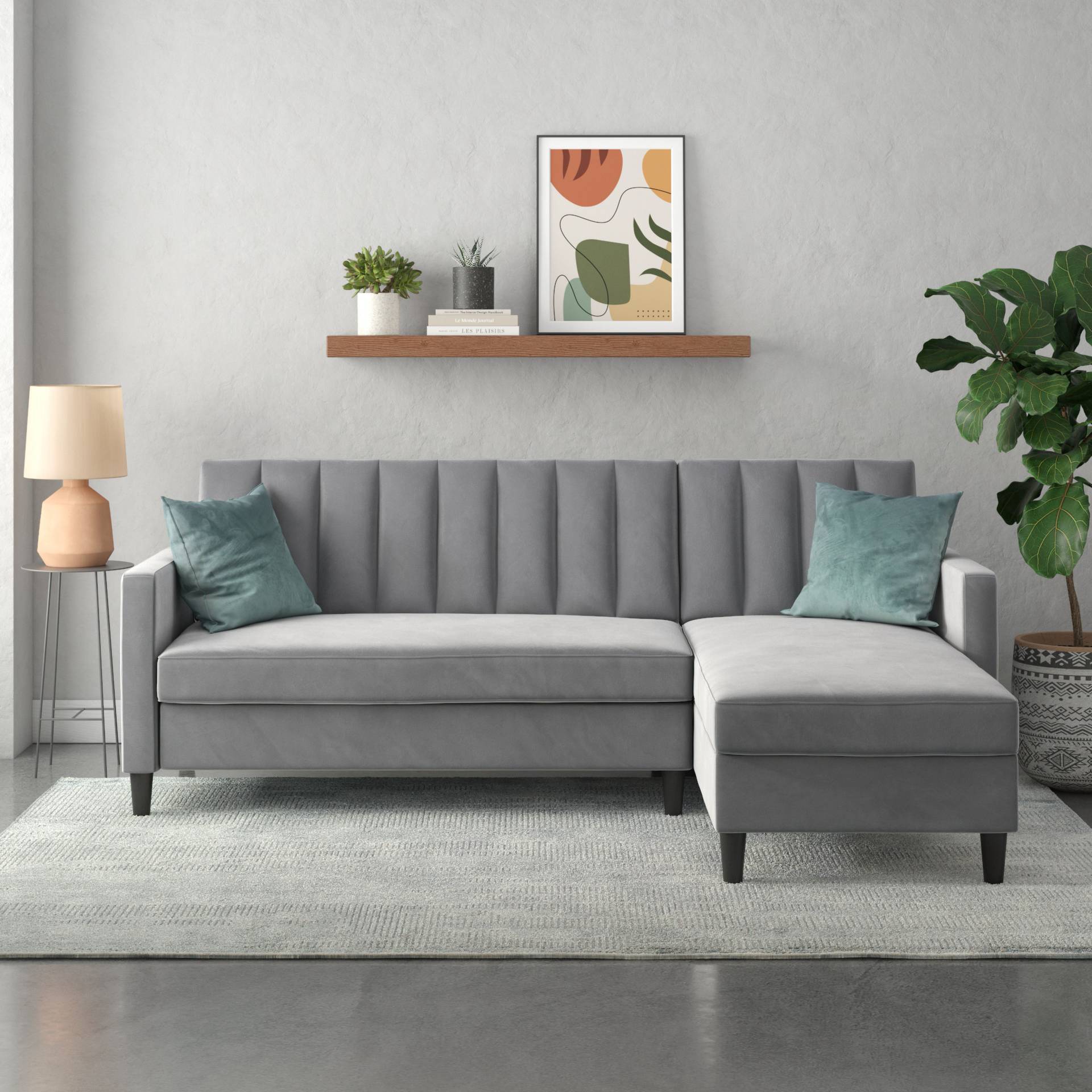 Dorel Home Ecksofa mit Schlafffunktion, Recamiere mit Stauraum beidseitig montierbar, Rückenlehne 2-teilig und 3-fach verstellbar von Dorel Home