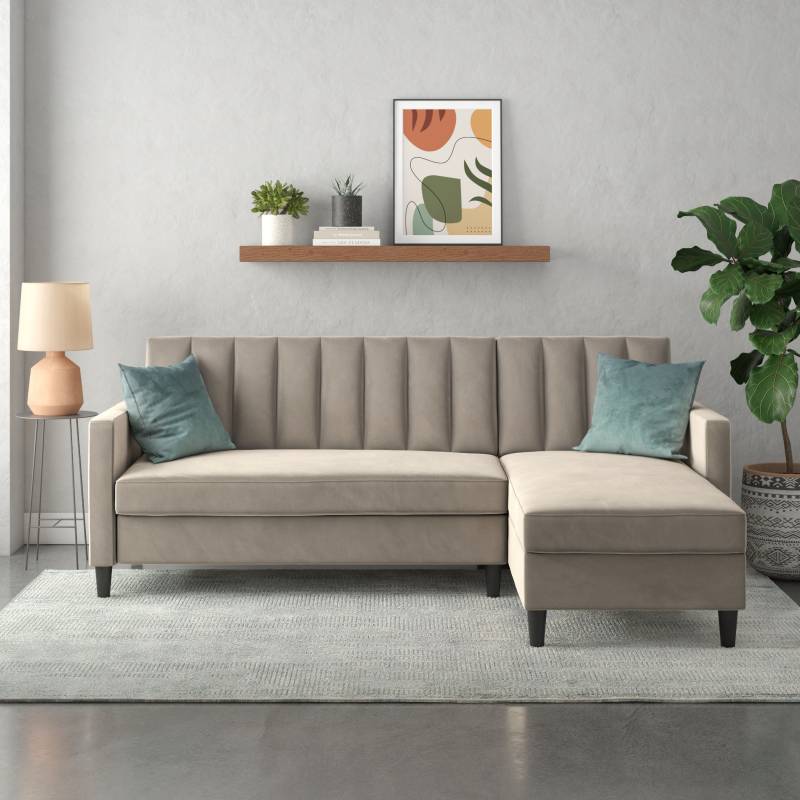 Dorel Home Ecksofa mit Schlafffunktion, Recamiere mit Stauraum beidseitig montierbar, Rückenlehne 2-teilig und 3-fach verstellbar von Dorel Home