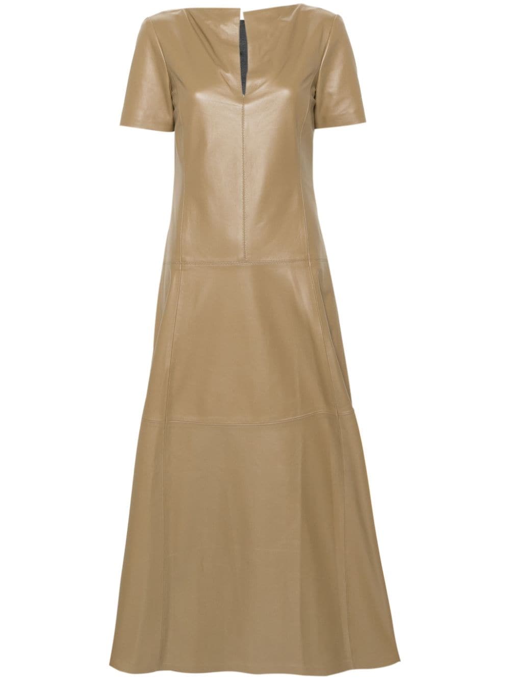 Dorothee Schumacher tiered-skirt leather midi dress - Brown von Dorothee Schumacher