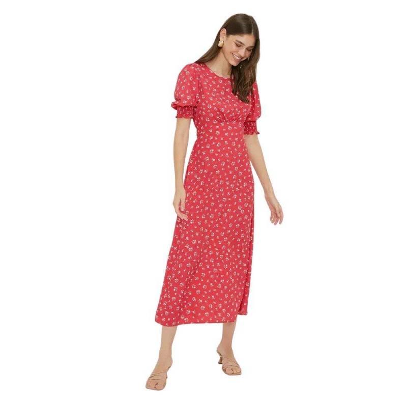 Midikleid Geraffte Manschette Damen Rot Bunt 38 von Dorothy Perkins