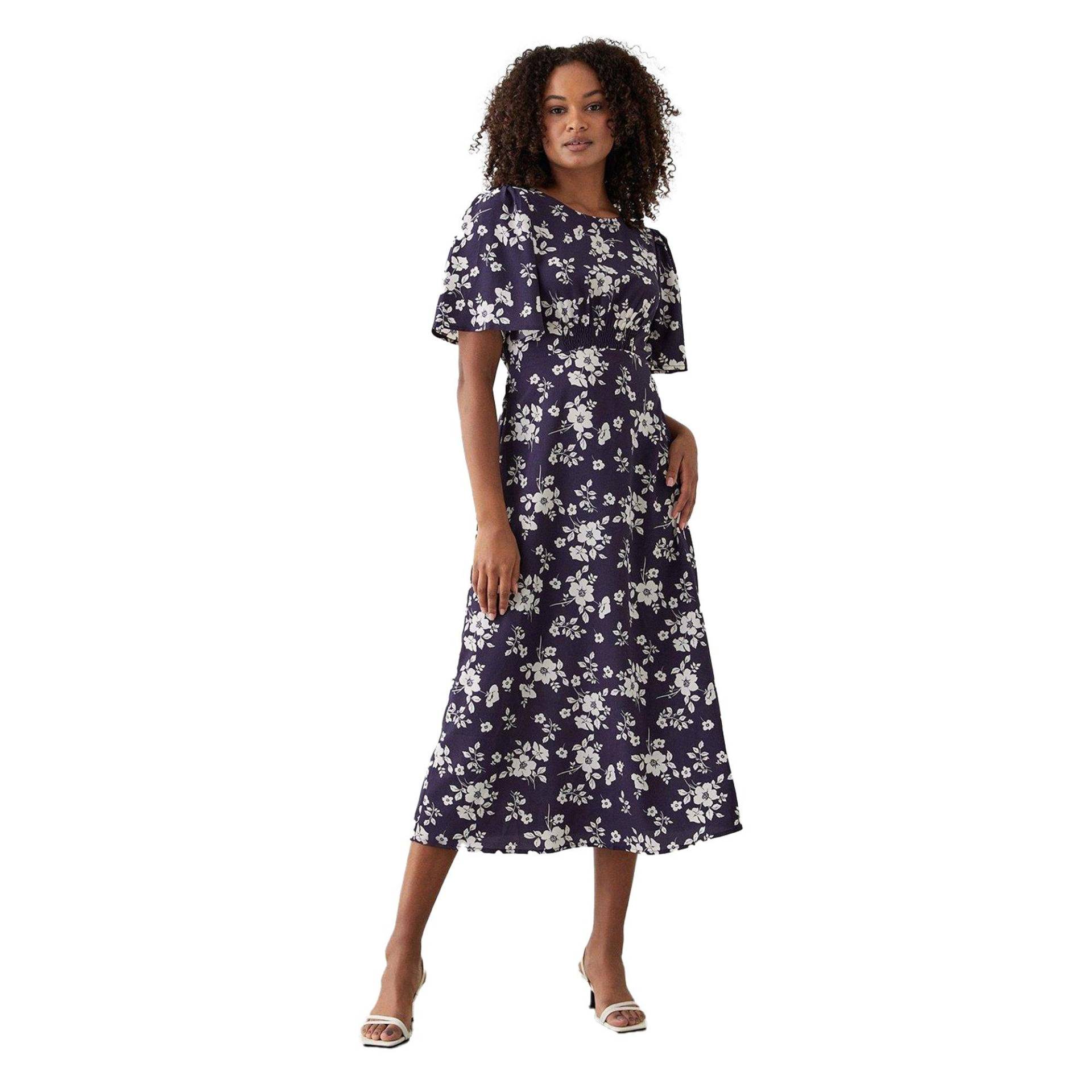 Midikleid Geraffte Taille Flatterärmel Damen Marine 36 von Dorothy Perkins