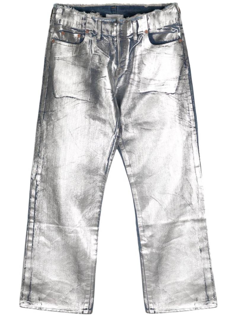 Doublet silver foil-coated jeans von Doublet