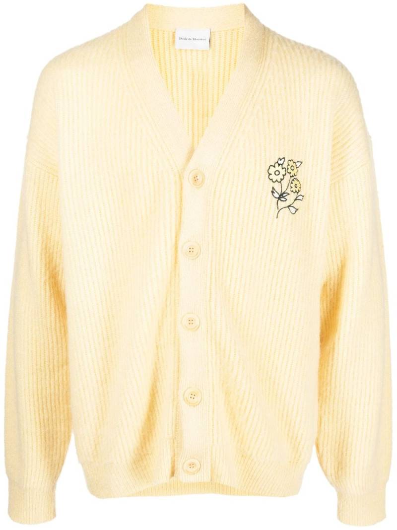 Drôle De Monsieur embroidered-flower ribbed cardigan - Yellow von Drôle De Monsieur