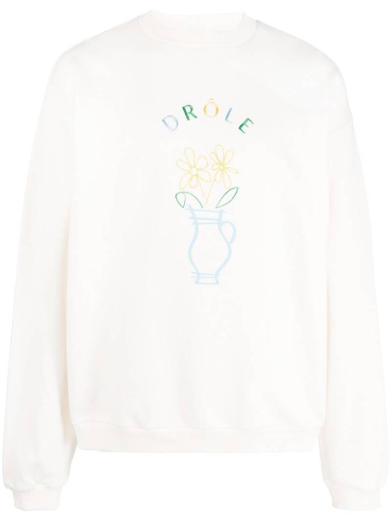 Drôle De Monsieur embroidered-logo cotton sweatshirt - Neutrals von Drôle De Monsieur