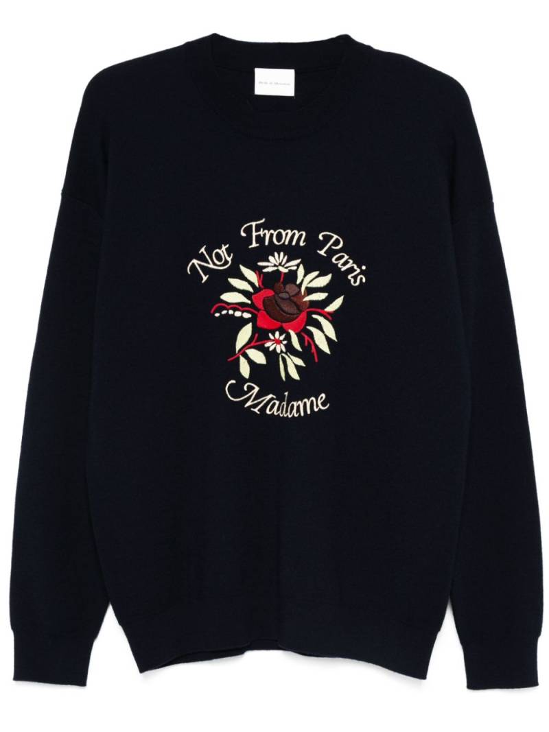 Drôle De Monsieur embroidered-slogan sweater - Blue von Drôle De Monsieur