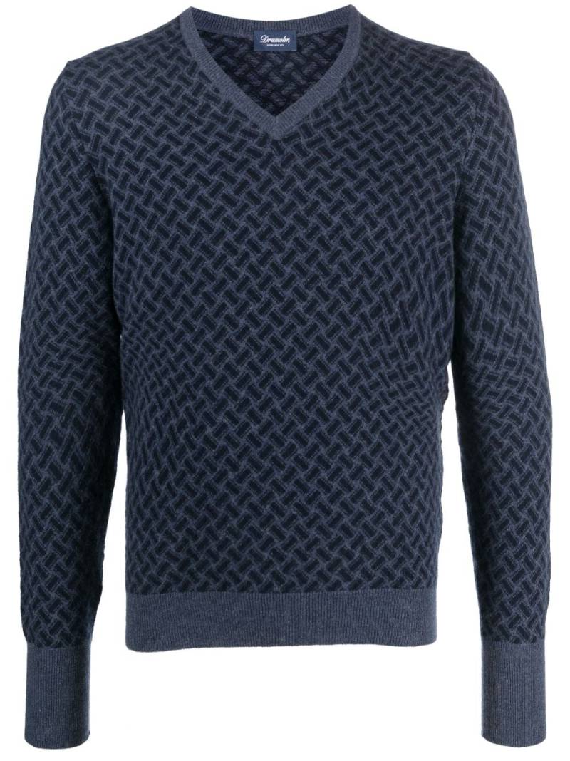 Drumohr Biscottino V-neck cashmere jumper - Blue von Drumohr