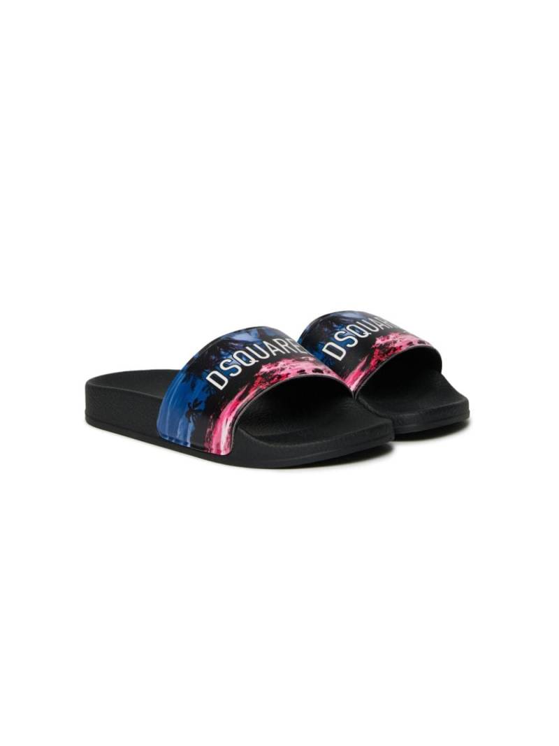 DSQUARED2 KIDS graphic-print faux-leather slides - Black von DSQUARED2 KIDS