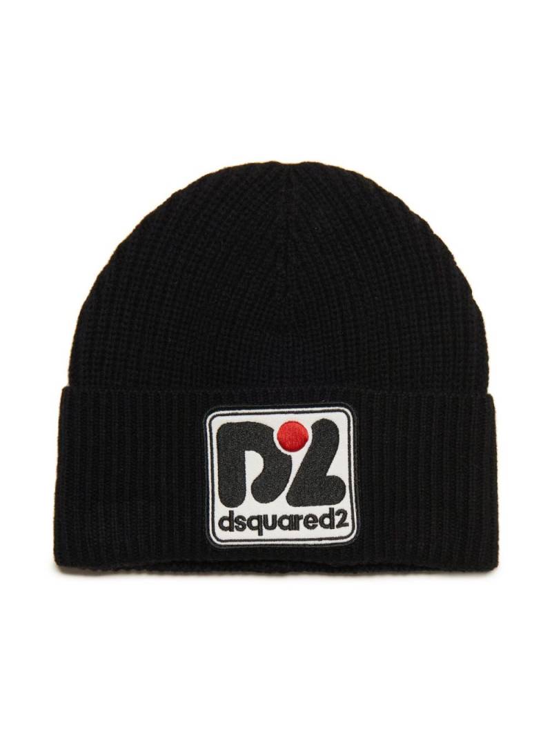 DSQUARED2 KIDS logo-patch ribbed beanie - Black von DSQUARED2 KIDS