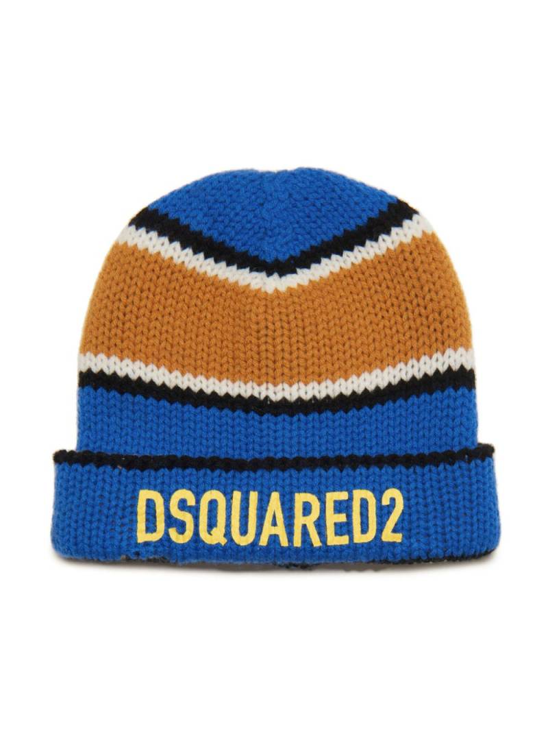 DSQUARED2 KIDS logo-print striped wool beanie - Blue von DSQUARED2 KIDS