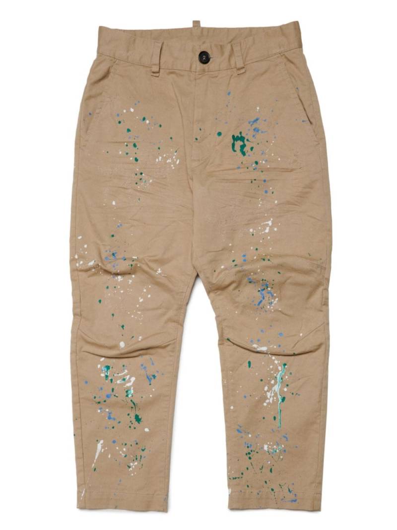 DSQUARED2 KIDS paint-splatter crinkled chinos - Neutrals von DSQUARED2 KIDS