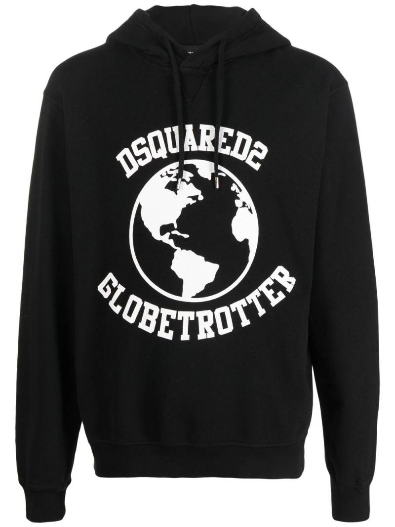 DSQUARED2 Globetrotter logo-print hoodie - Black von DSQUARED2