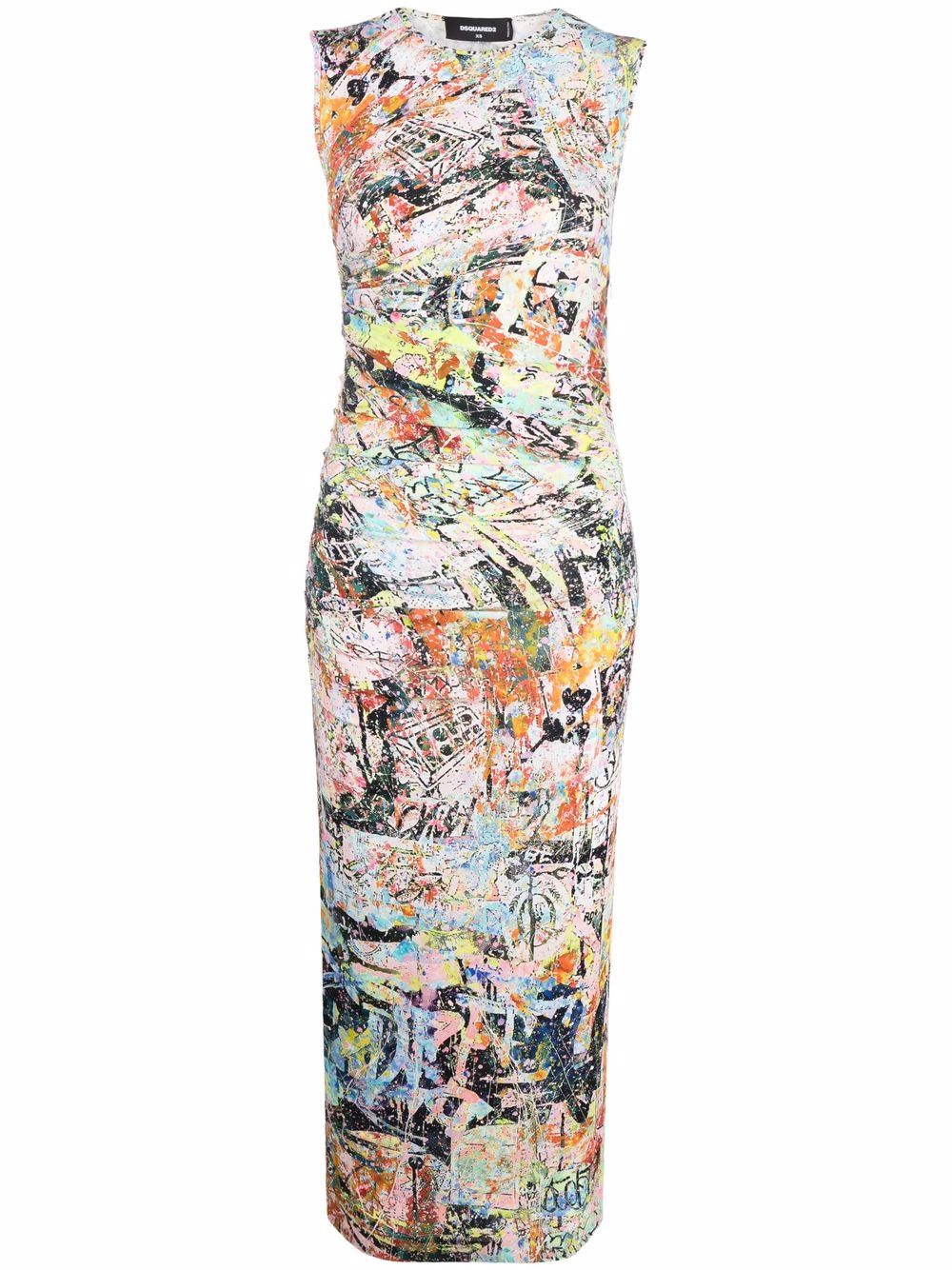 DSQUARED2 abstract-print gathered-detail midi dress - White von DSQUARED2