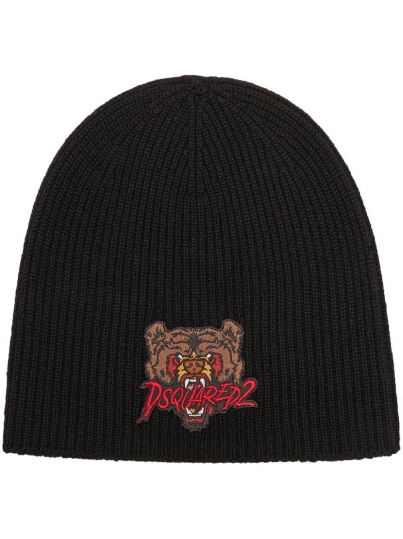 DSQUARED2 bear-appliqué wool beanie - Black von DSQUARED2