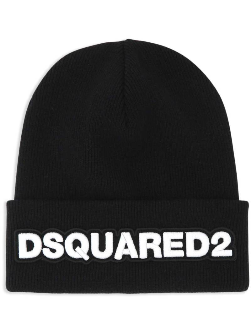 DSQUARED2 logo-appliqué wool beanie - Black von DSQUARED2