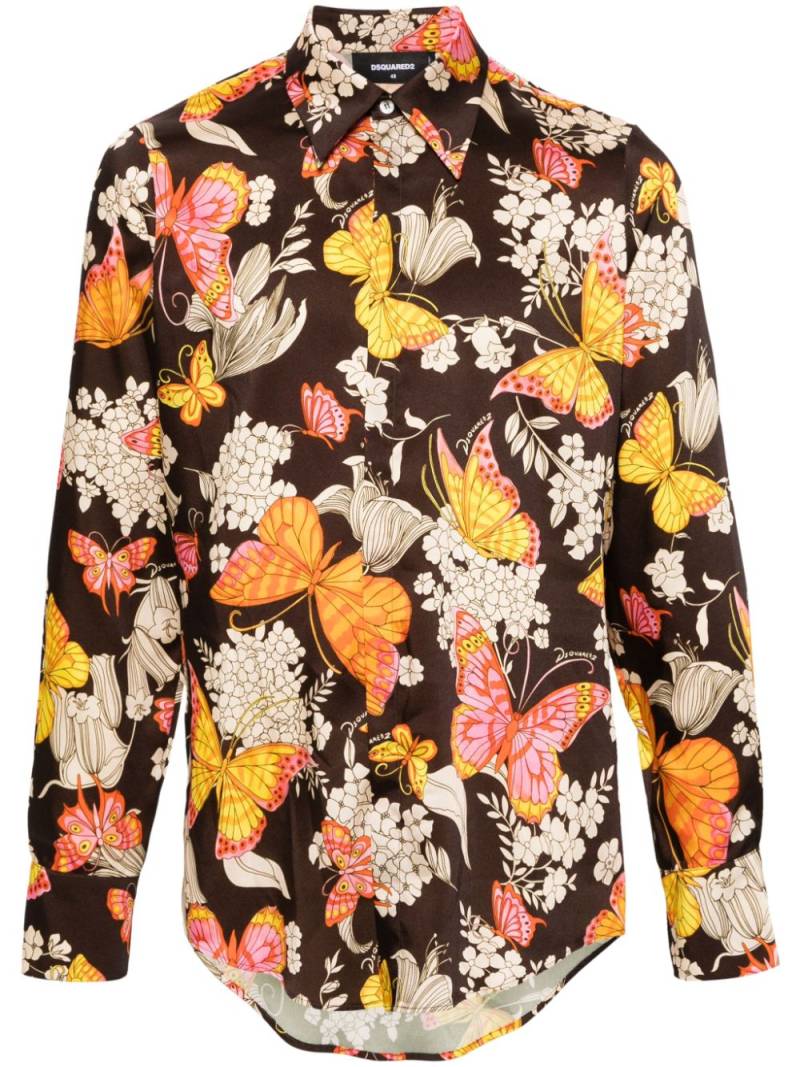 DSQUARED2 butterfly-print satin shirt - Brown von DSQUARED2