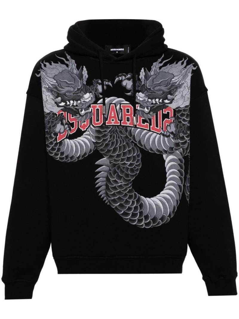 DSQUARED2 dragon-print cotton hoodie - Black von DSQUARED2