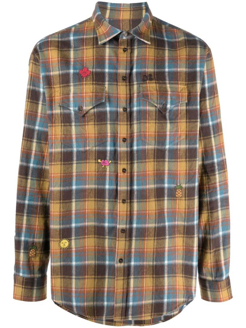 DSQUARED2 embroidered-detail plaid-check print shirt - Brown von DSQUARED2