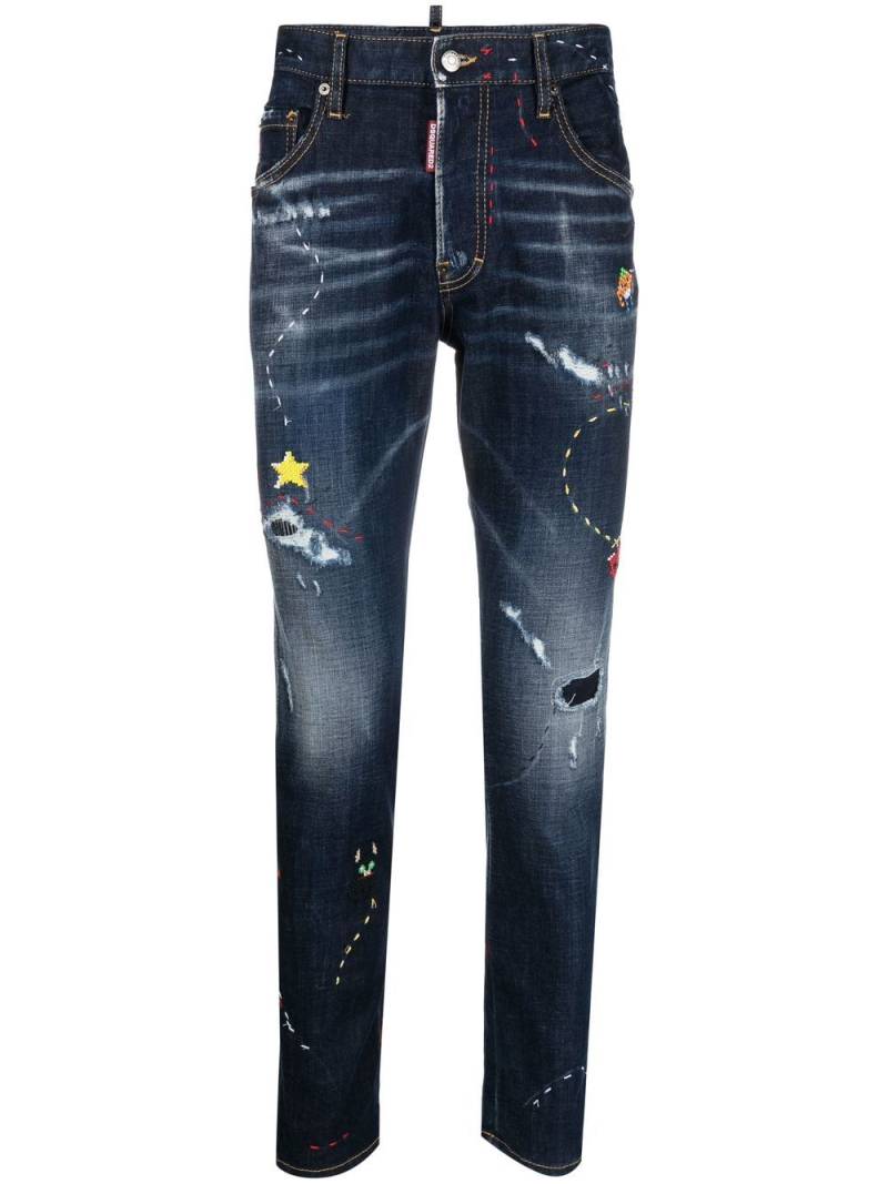 DSQUARED2 illustrated distressed skinny jeans - Blue von DSQUARED2