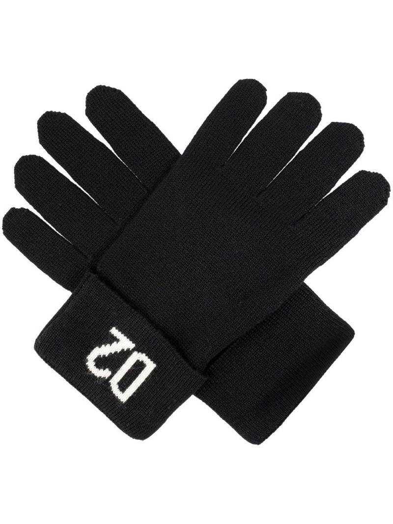 DSQUARED2 intarsia-knit logo wool gloves - Black von DSQUARED2