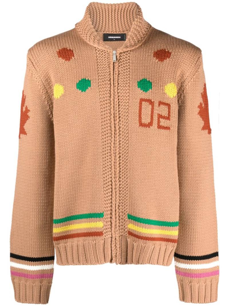 DSQUARED2 intarsia-knit zip-up cardigan - Brown von DSQUARED2