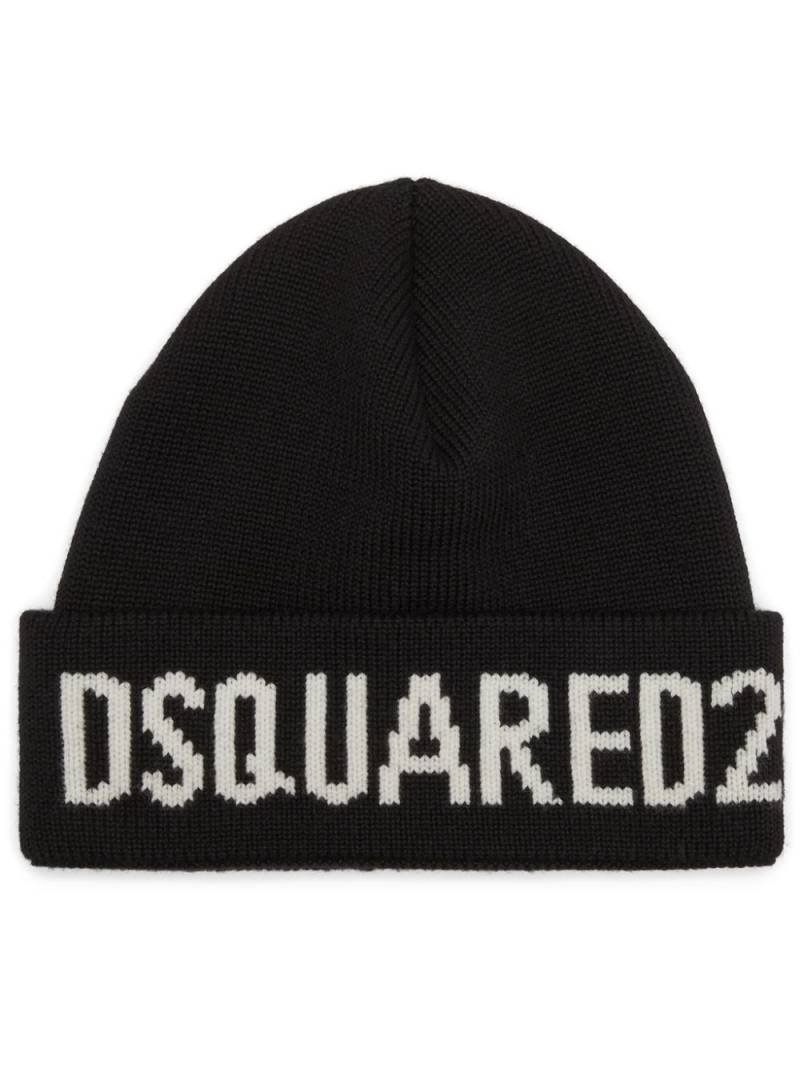 DSQUARED2 intarsia-logo wool beanie - Black von DSQUARED2