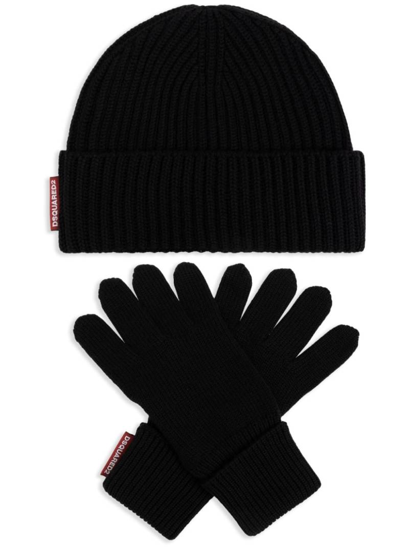 DSQUARED2 knitted wool beanie and gloves set - Black von DSQUARED2