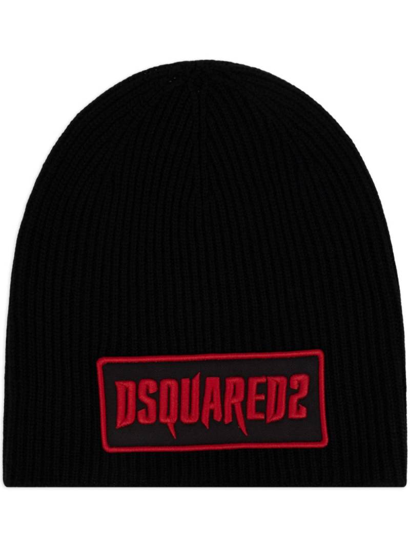 DSQUARED2 logo-appliqué wool beanie - Black von DSQUARED2