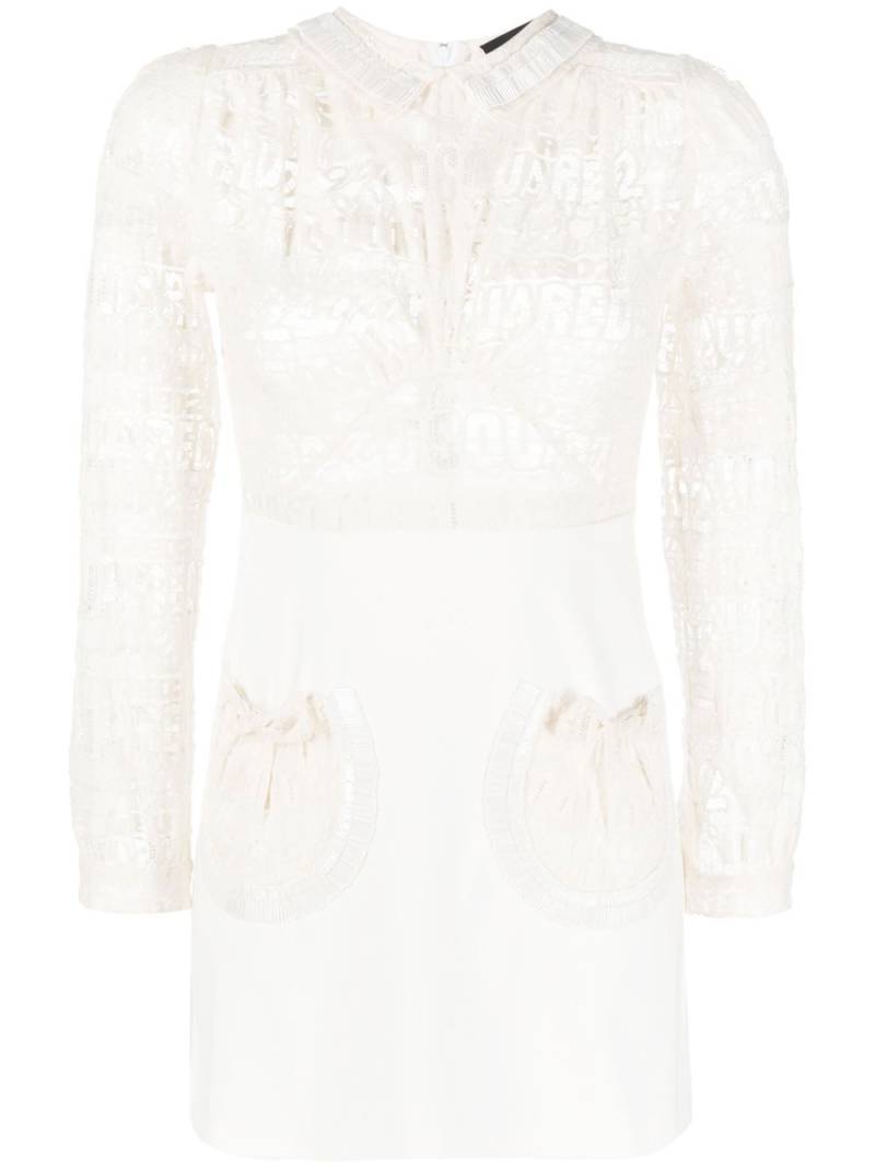 DSQUARED2 logo-lace long-sleeve minidress - Neutrals von DSQUARED2