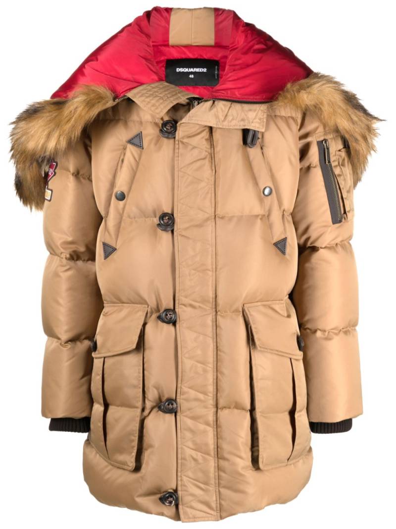 DSQUARED2 logo-patch padded coat - Neutrals von DSQUARED2