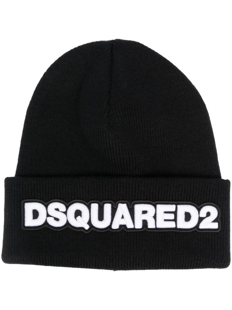 DSQUARED2 logo-patch wool beanie - Black von DSQUARED2