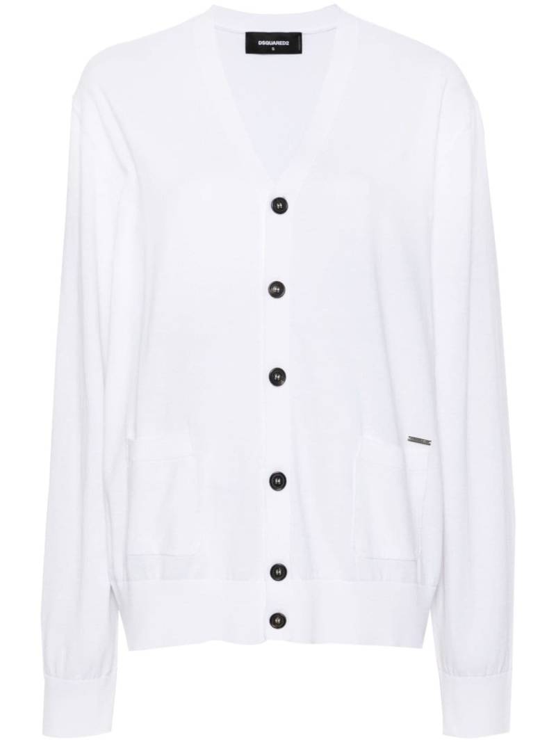 DSQUARED2 logo-plaque fine-knit cardigan - White von DSQUARED2