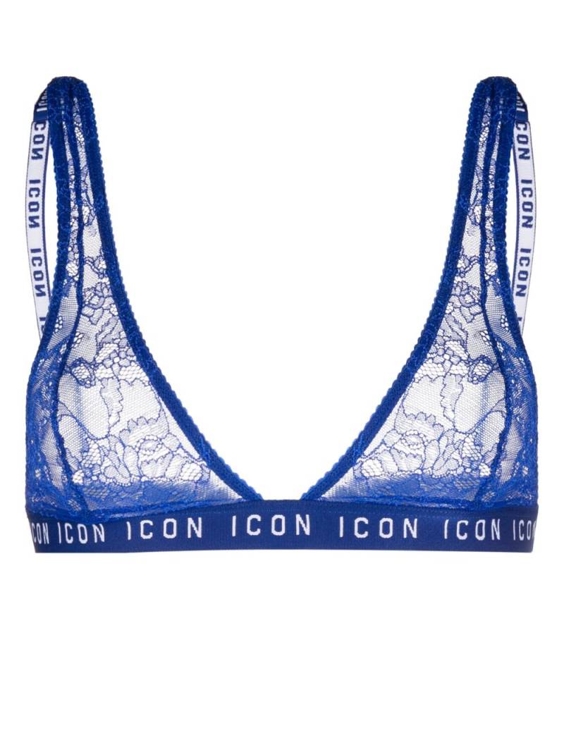 DSQUARED2 logo-print floral-lace bra - Blue von DSQUARED2