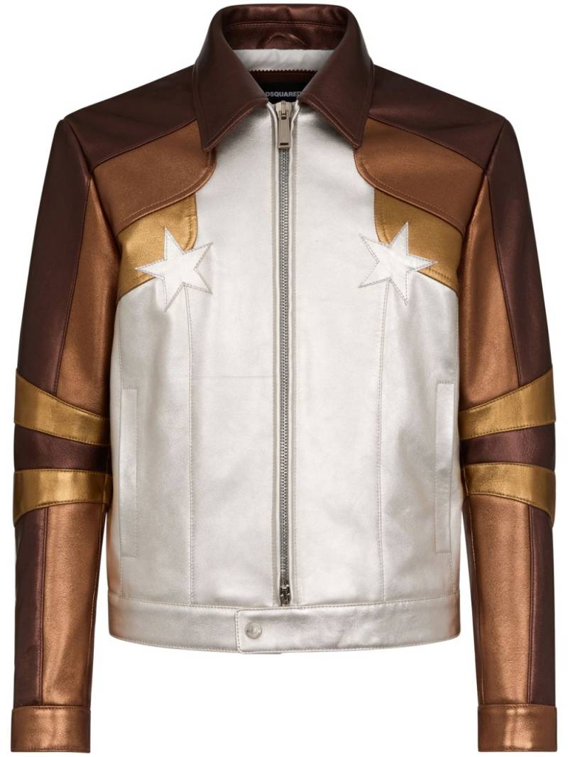 DSQUARED2 metallic panelled leather jacket - Brown von DSQUARED2