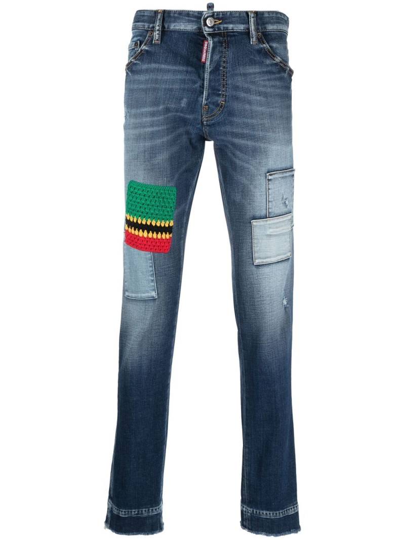 DSQUARED2 patchwork-detail slim-fit jeans - Blue von DSQUARED2