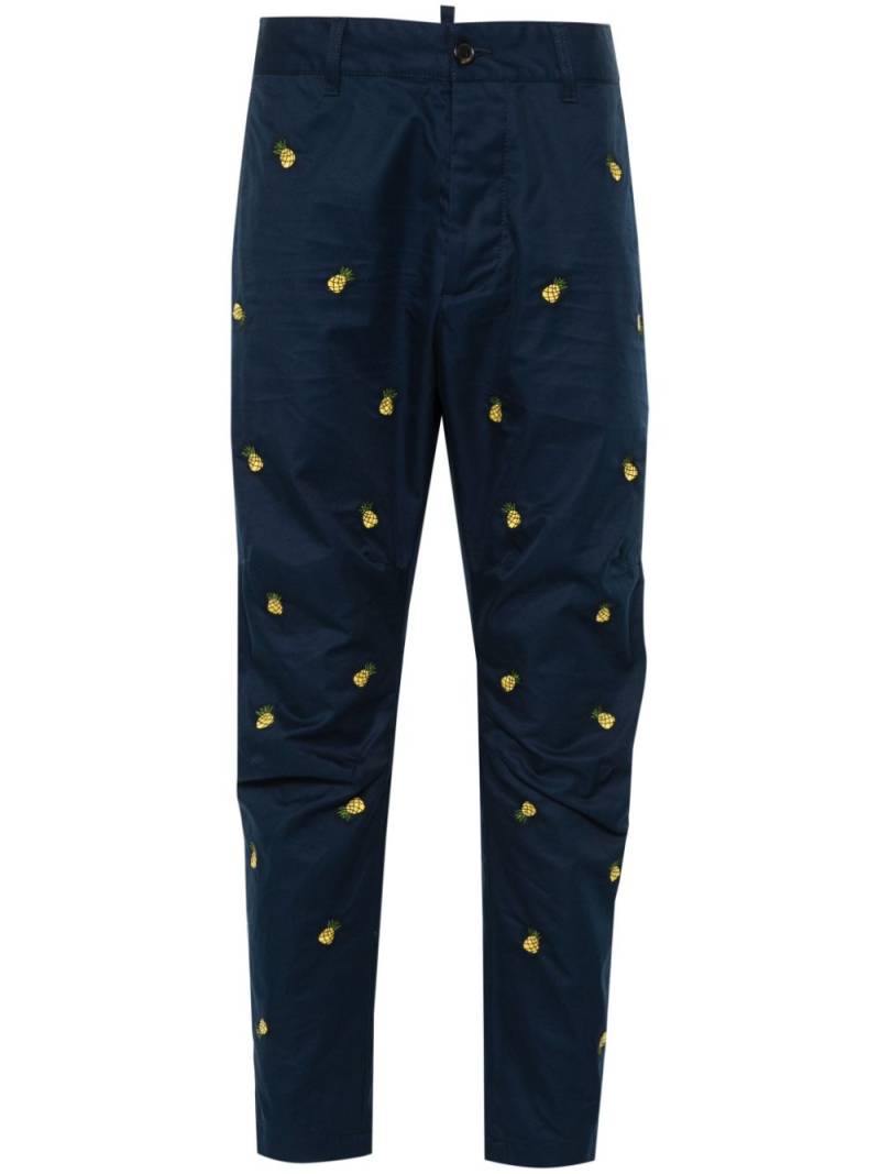 DSQUARED2 pineapple-embroidered tapered trousers - Blue von DSQUARED2