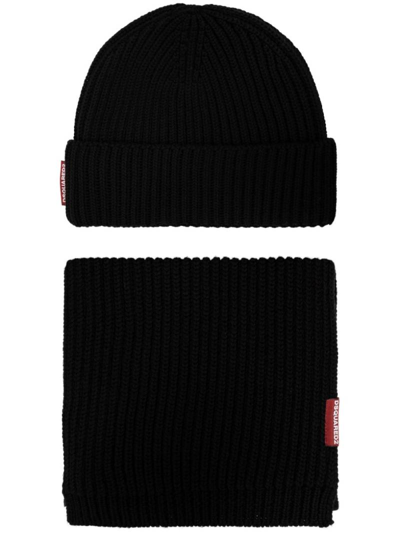 DSQUARED2 ribbed-knit wool beanie and scarf set - Black von DSQUARED2