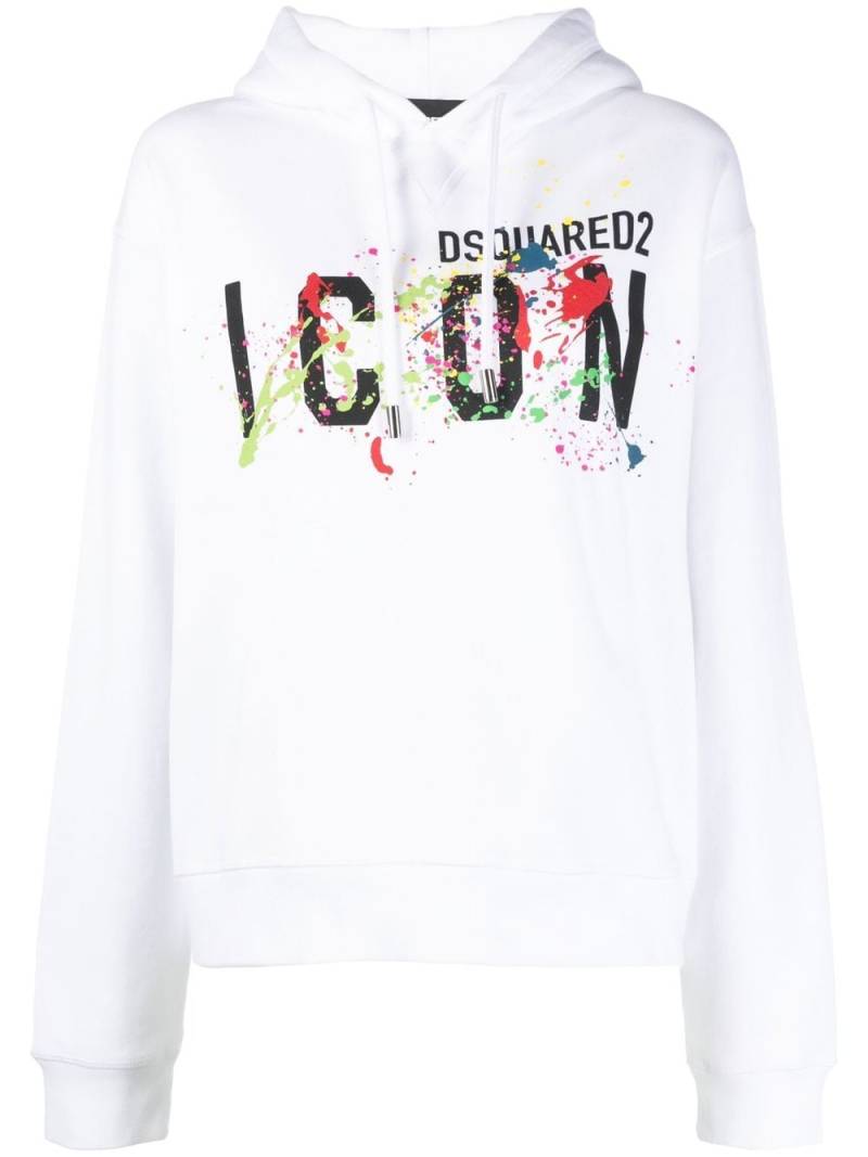 DSQUARED2 splatter logo-print hoodie - White von DSQUARED2