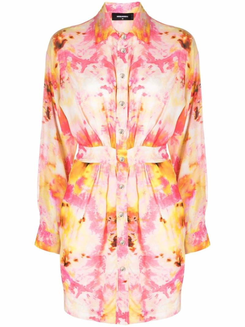 DSQUARED2 tie-dye print fitted-waist shirt dress - Pink von DSQUARED2