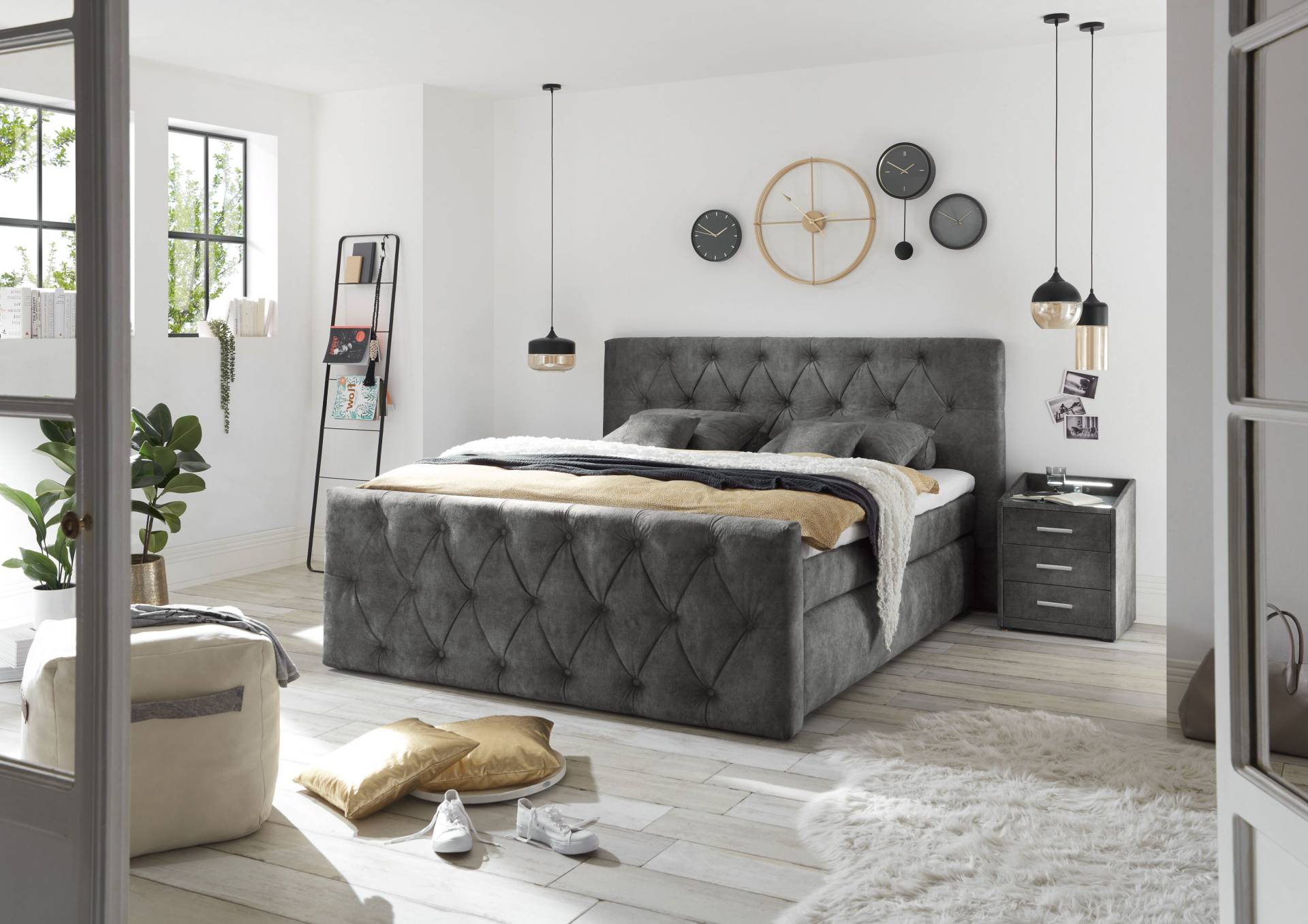 ED EXCITING DESIGN Boxspringbett »Hammonton«, inkl. Topper mit Klimaband und 2 versteckten Bettkästen von ED EXCITING DESIGN