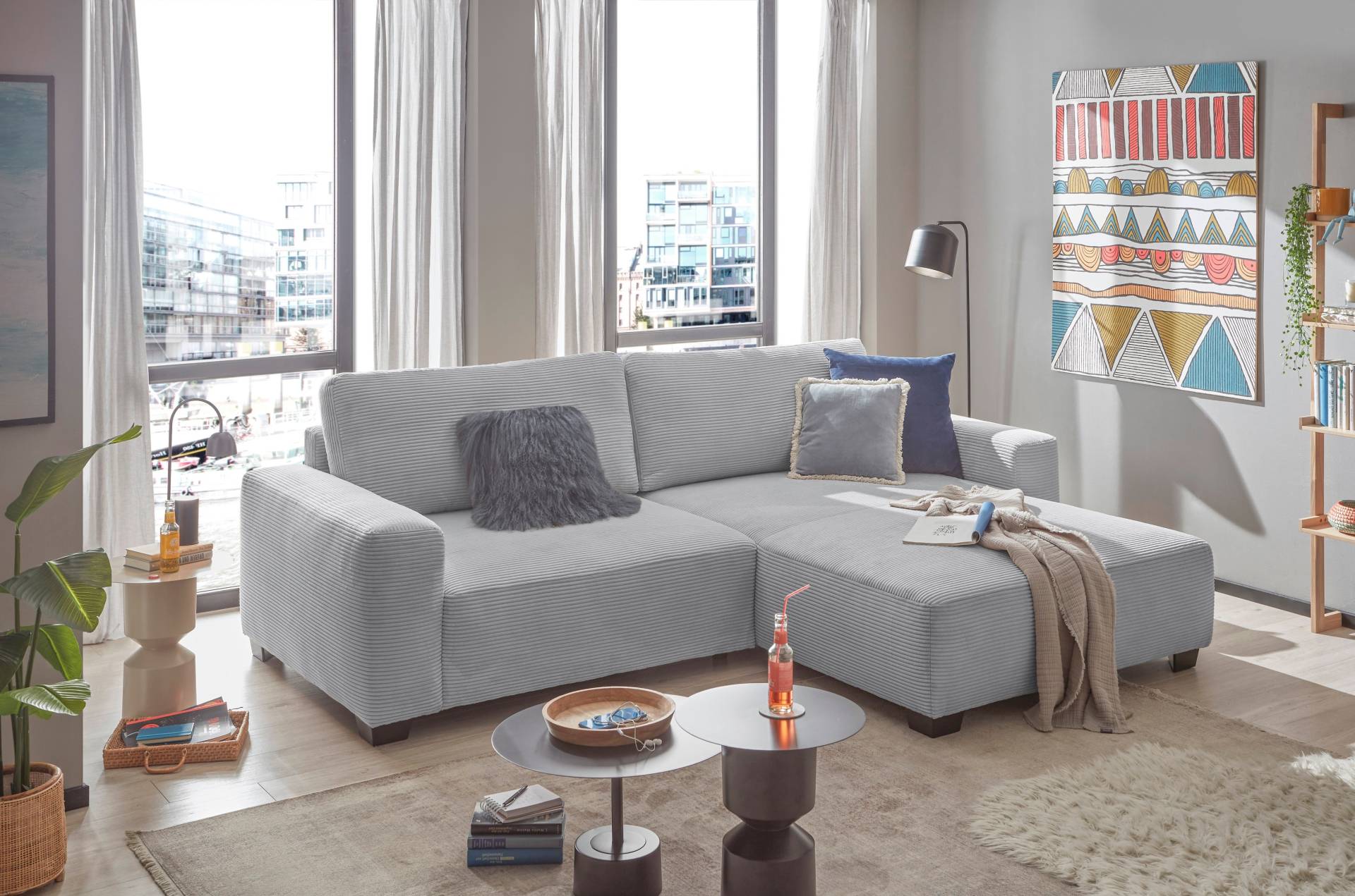 ED EXCITING DESIGN Ecksofa »Elba L-Form«, frei im Raum stellbar, mit 2 Rückenkissen, in Cord von ED EXCITING DESIGN