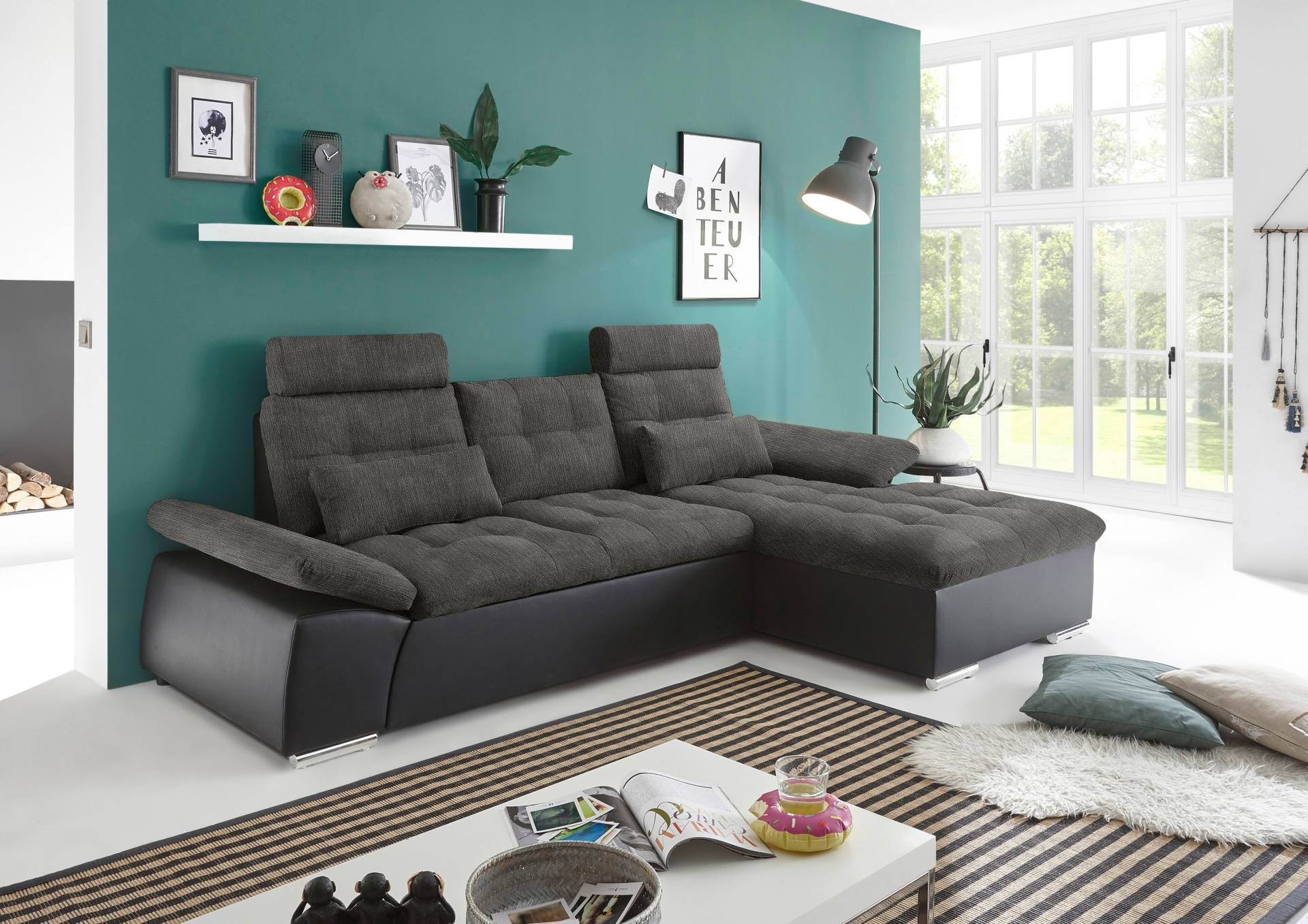 ED EXCITING DESIGN Ecksofa »Jakarta L-Form«, mit Bettfunktion, Kopfstützen, Nierenkissen, Armteilverstellung von ED EXCITING DESIGN