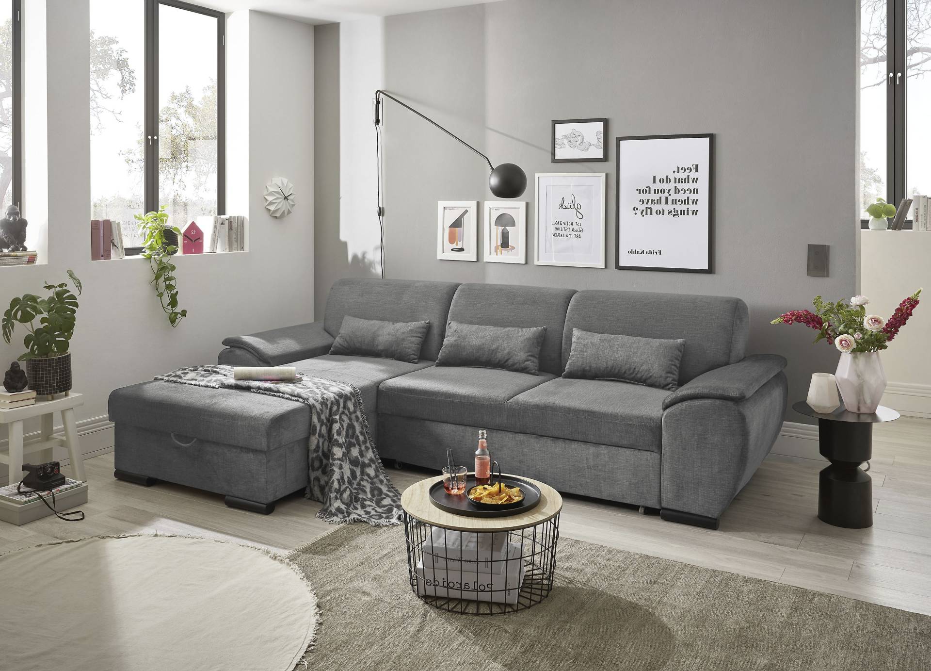 ED EXCITING DESIGN Ecksofa »Tampa L-Form«, frei im Raum stellbar, mit Bettkasten, Schlaffunktion, 3 Nierenkissen von ED EXCITING DESIGN