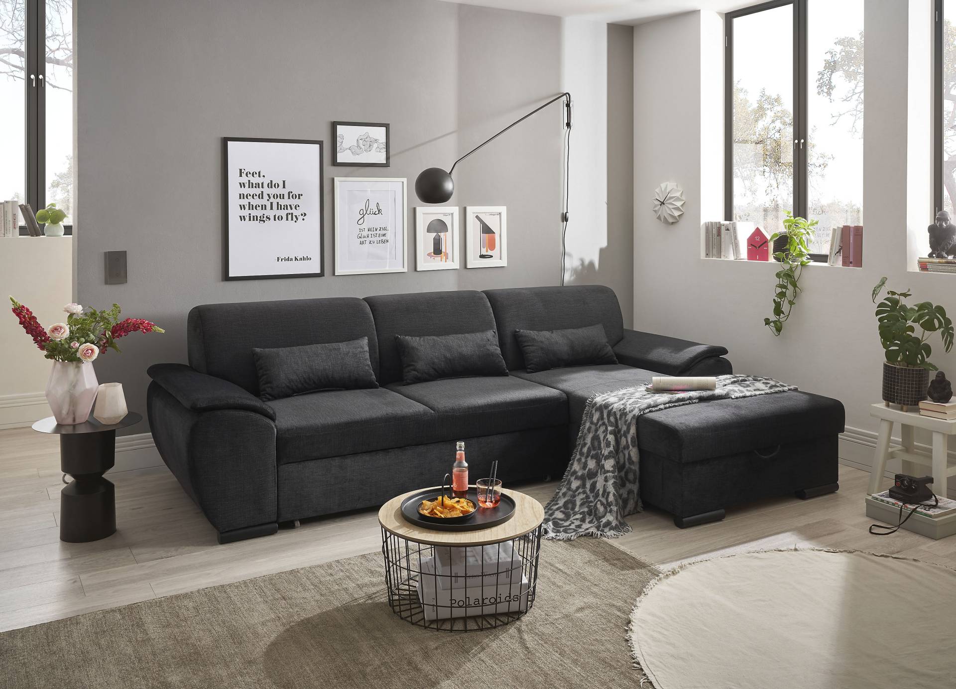 ED EXCITING DESIGN Ecksofa »Tampa L-Form«, frei im Raum stellbar, mit Bettkasten, Schlaffunktion, 3 Nierenkissen von ED EXCITING DESIGN