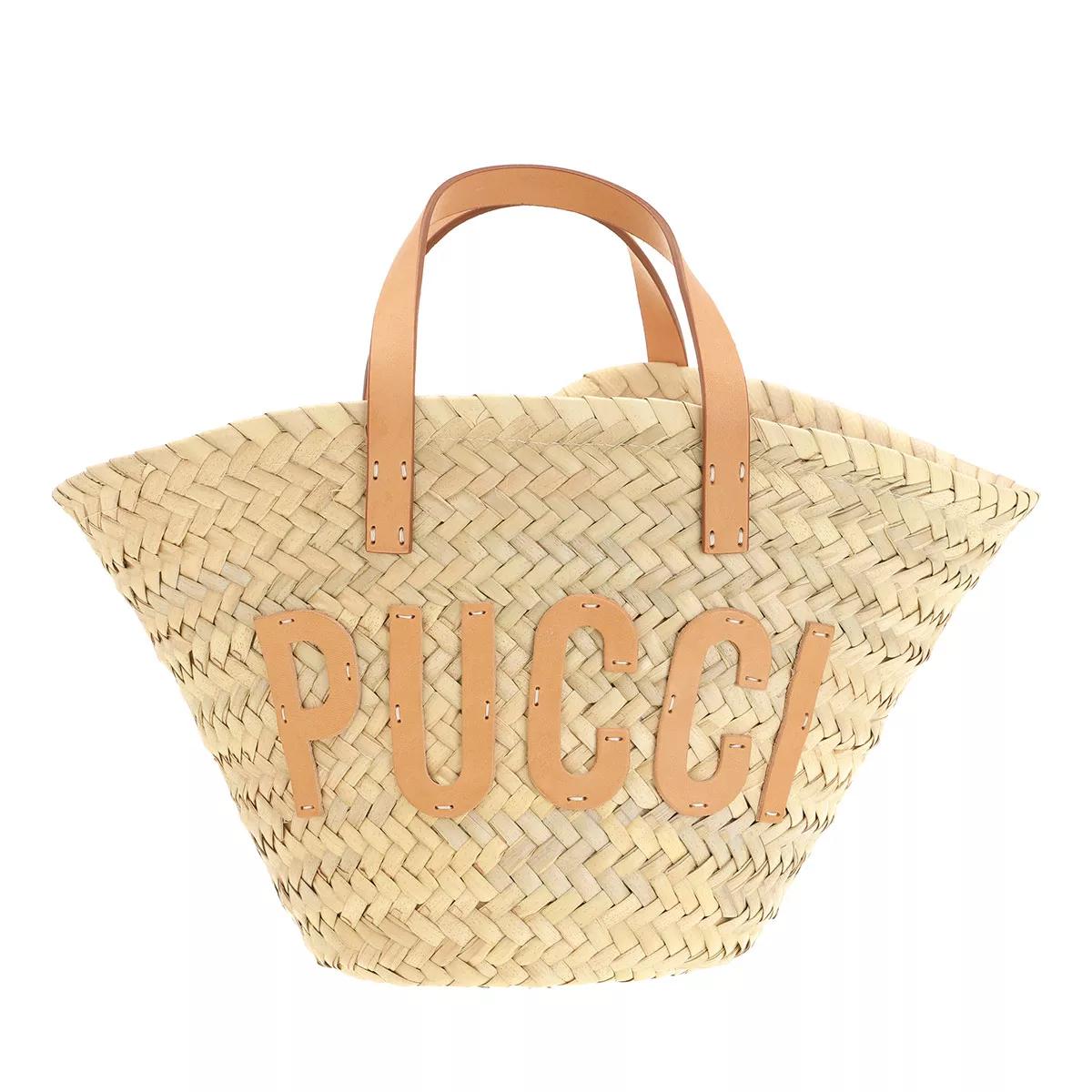 Emilio Pucci Umhängetasche - Bucket Bag Palm Straw And Techno Twill - Gr. unisize - in Beige - für Damen von EMILIO PUCCI