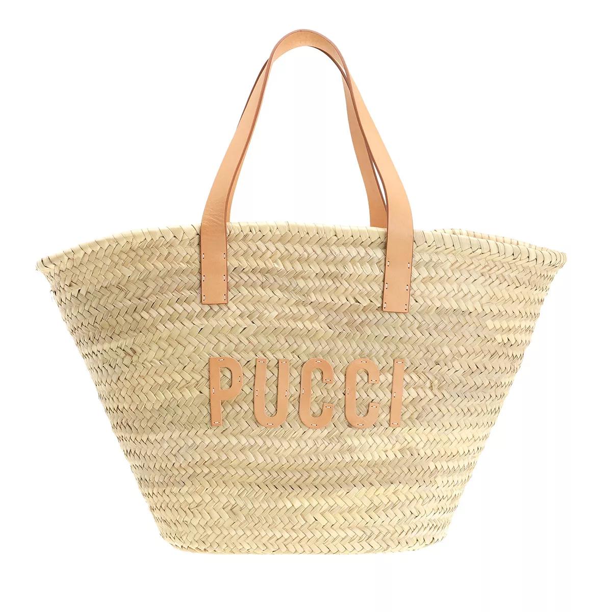 Emilio Pucci Umhängetasche - Bucket Bag Palm Straw And Techno Twill - Gr. unisize - in Beige - für Damen von EMILIO PUCCI