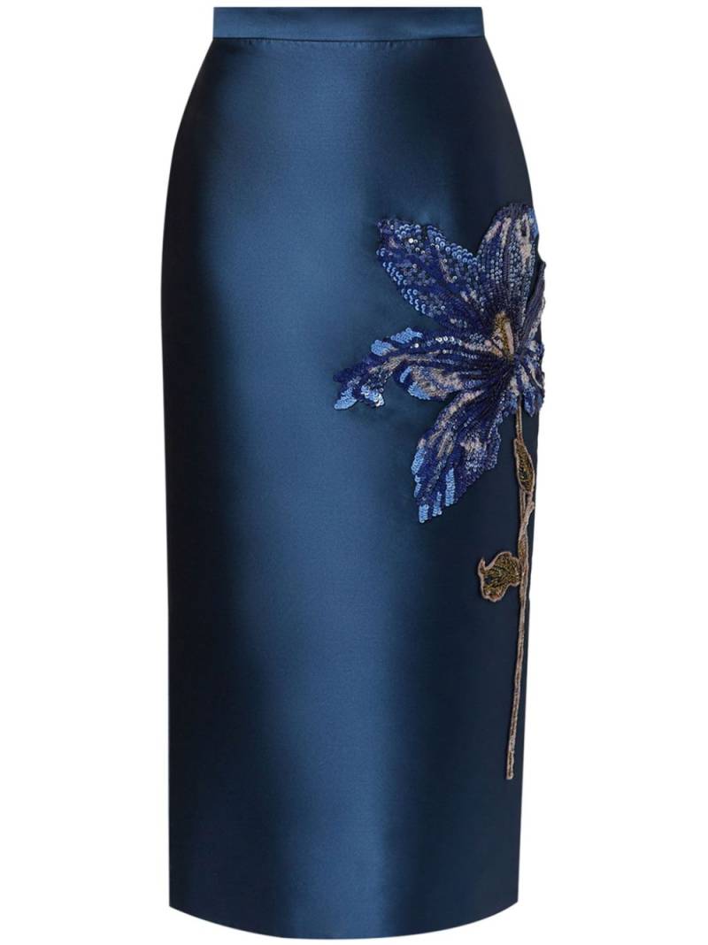 ERDEM floral-appliqué silk pencil skirt - Blue von ERDEM