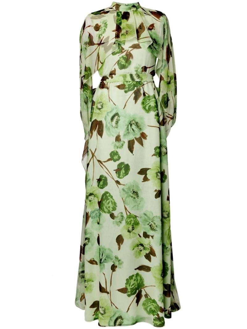 ERDEM floral-print cape-design silk dress - Green von ERDEM