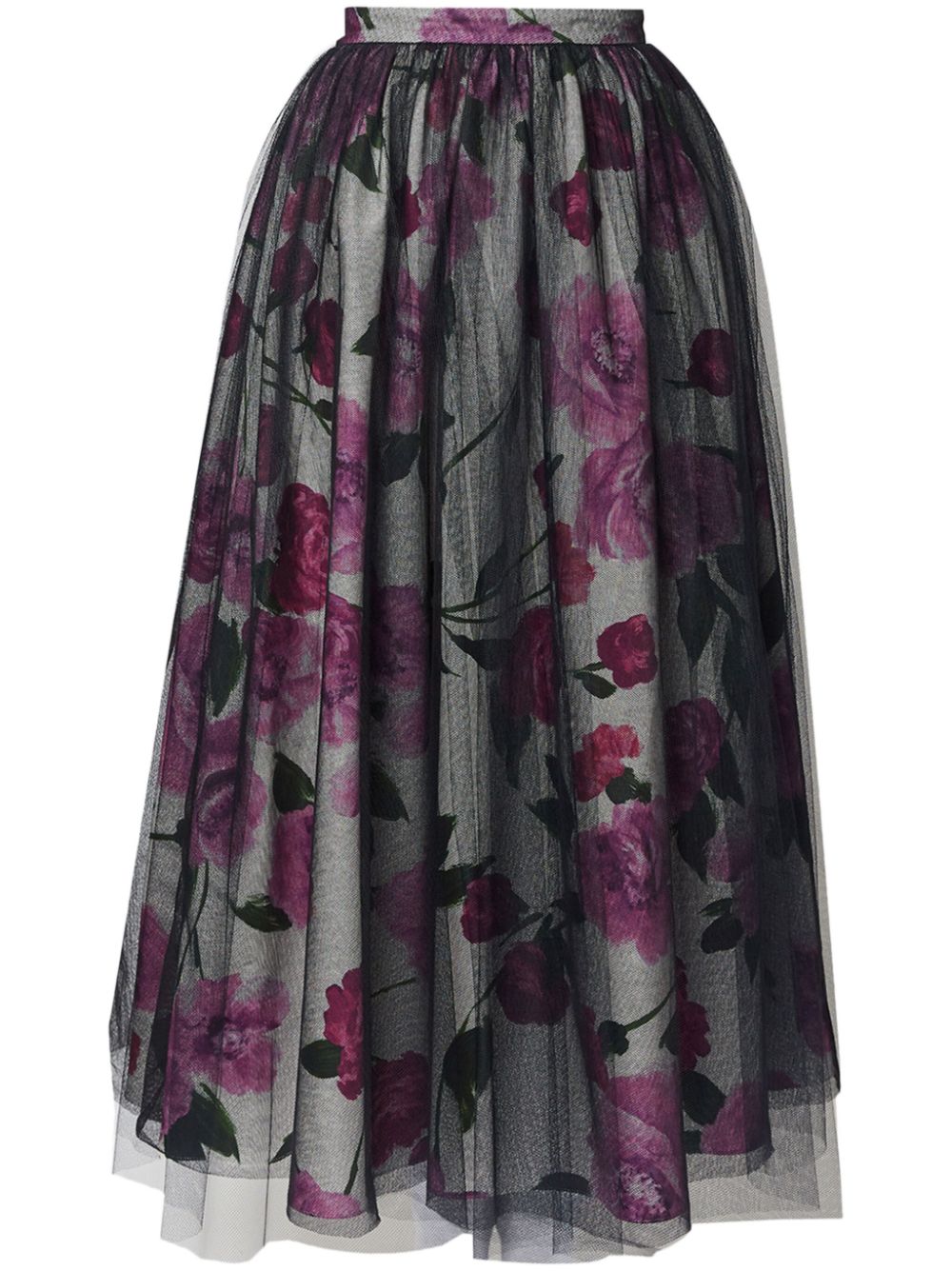 ERDEM tulle-overlay floral-print midi skirt - White von ERDEM